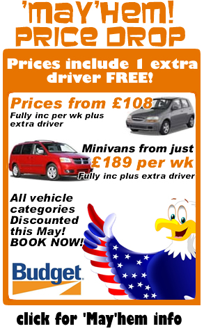No insurance excess, no credit card charges, free extra driver with Budget and free upgrades  - see terms
